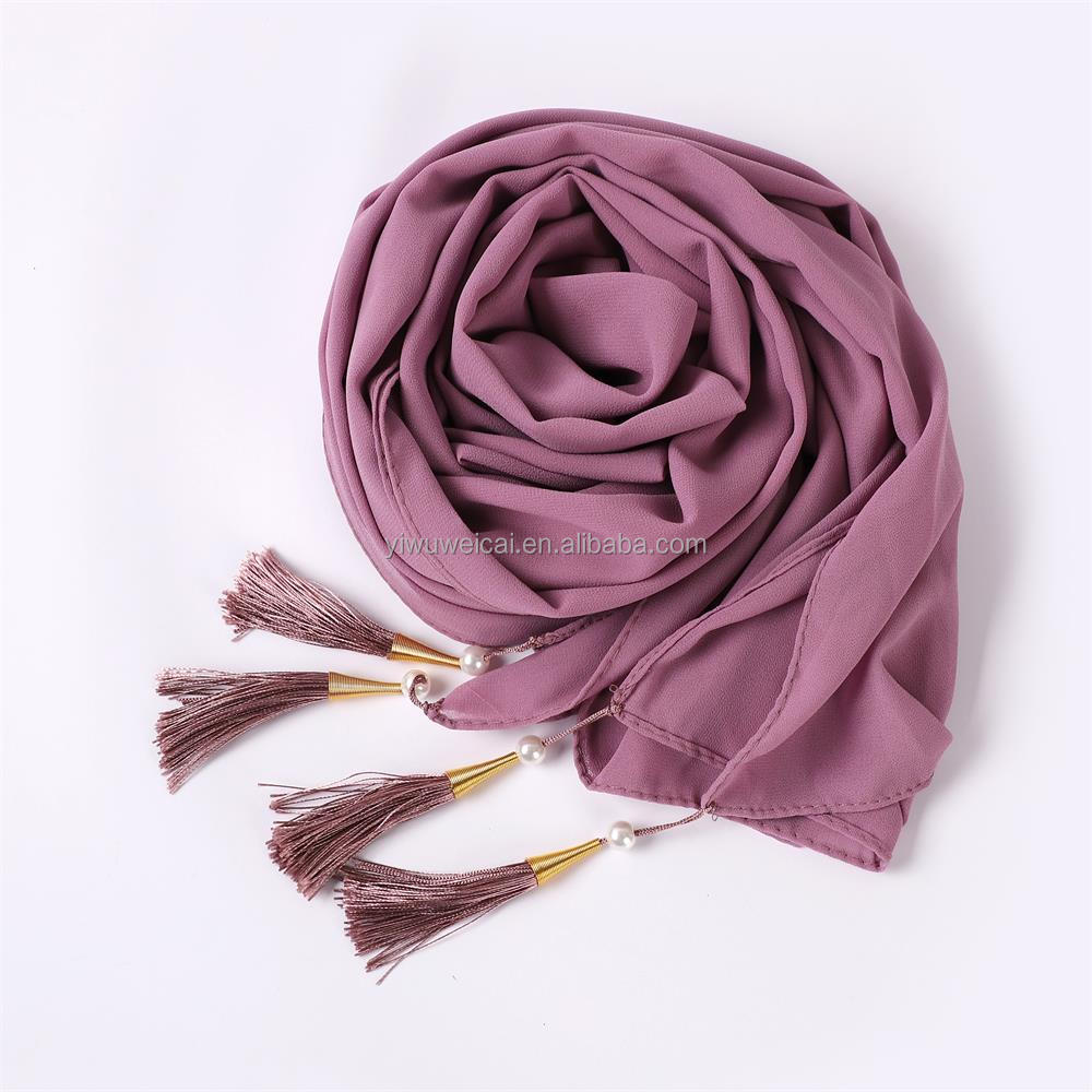 2021 High Quality Spot Bubble Chiffon Shawl Beaded Muslim Turban Tassel Scarf