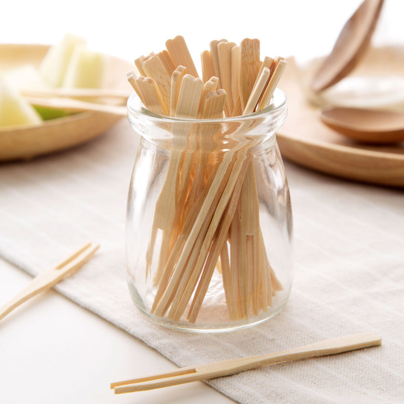 50 pcs wholesale in bulk small thin long dessert cake fruit fork bamboo wooden disposable fork