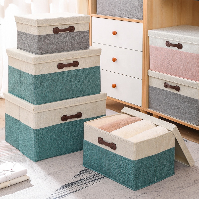 Space-saving Toys Organizer Kids Covered Foldable Bin Non Woven Fabric Storage Box With Lid Wardrobe Clothing Storage Box