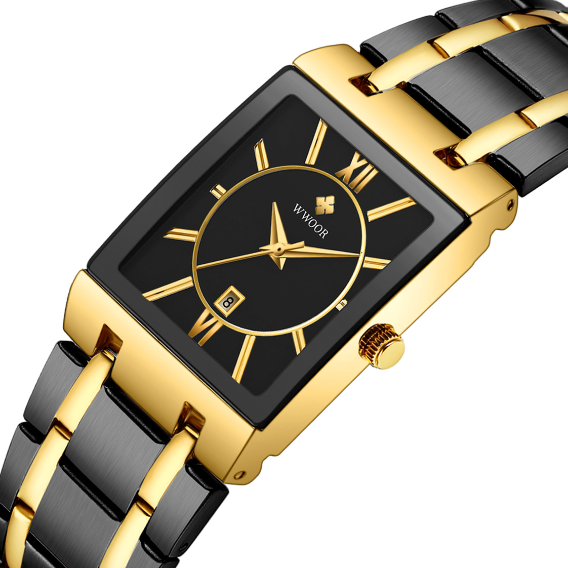 WWOOR New Bands Stainless Steel Waterproof Wrist Watches set Brand Luxury Gold Black Quartz Minimalist Square Clock Date Watch