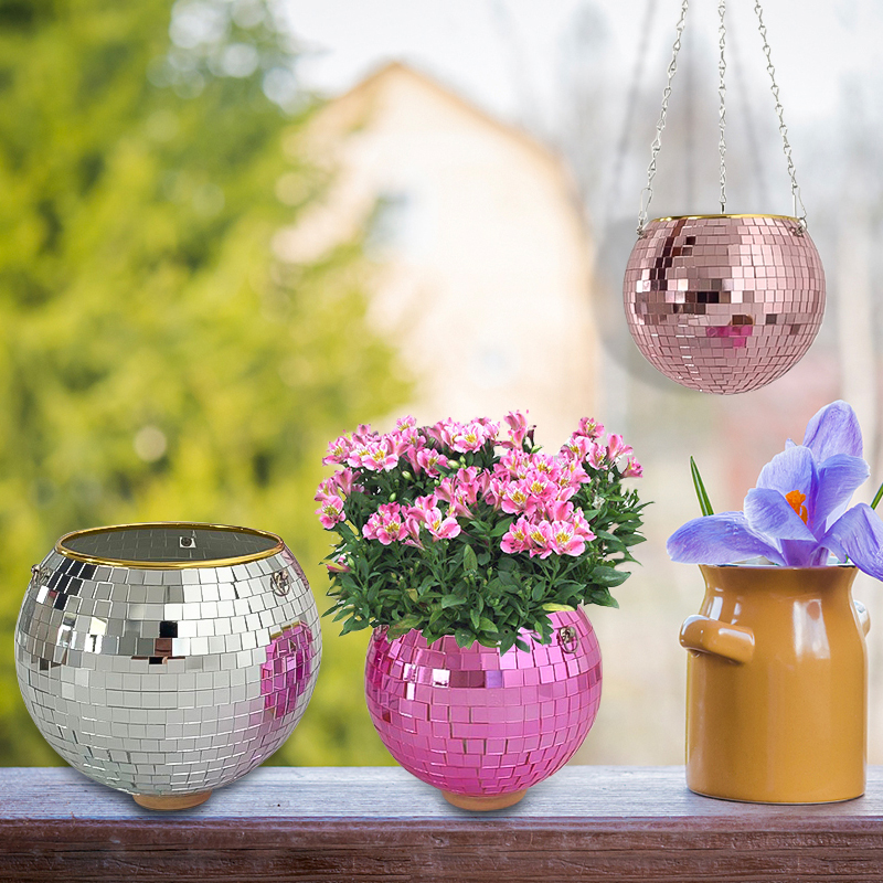 2021 New 3 colors Mirror Disco Ball Planter Shining Ball Shape Hanging Flower Pot
