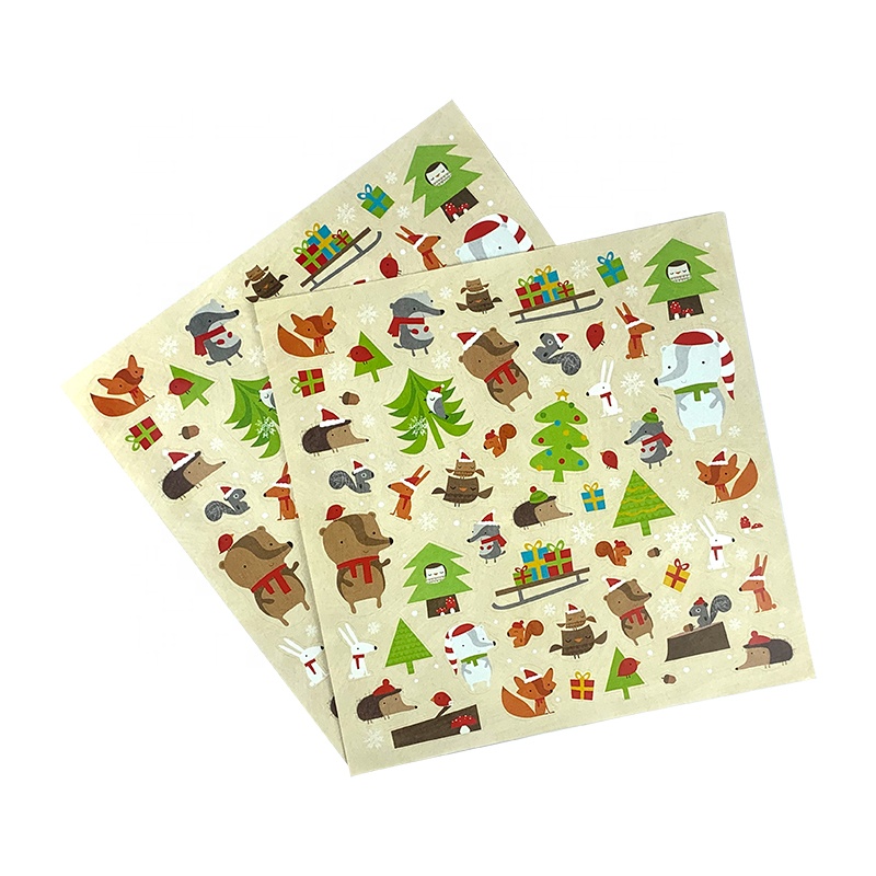Hot sale vintage texture paper label kiss cut Christmas series cute decorative cartoon sticker set book printing