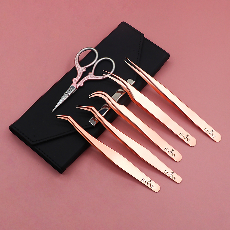Wholesale Quality Rose Gold Silver Color Makeup Ceramic Chef Stainless Steel Eyelashes Tool Lash Extension Tweezers