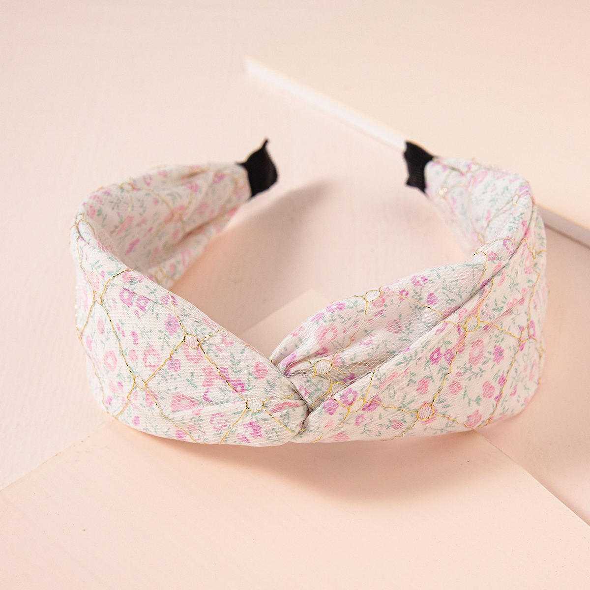 2021 popular floral print fabric cross elastic headband double layer for women and girls