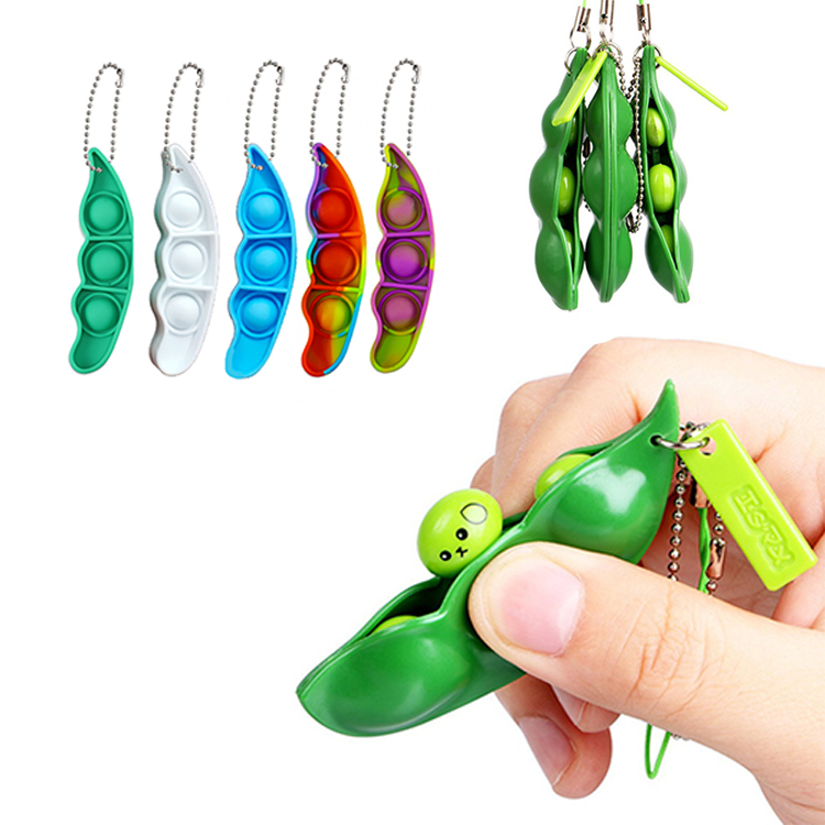 New Funny Edamame Clip Pea Pod Fidget Toys Pea Poppers Squeeze Toy For Phone Charm Pendant Figet Chaveiro Fidget Popper Keychain