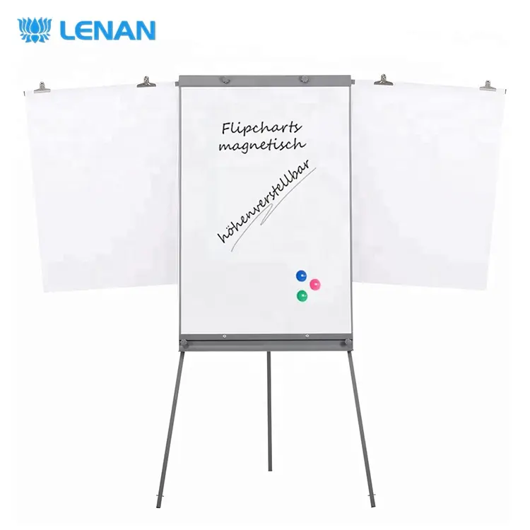 New design magnetic writing white board mobile flipchart easel tripod flip chart stand with extended arms