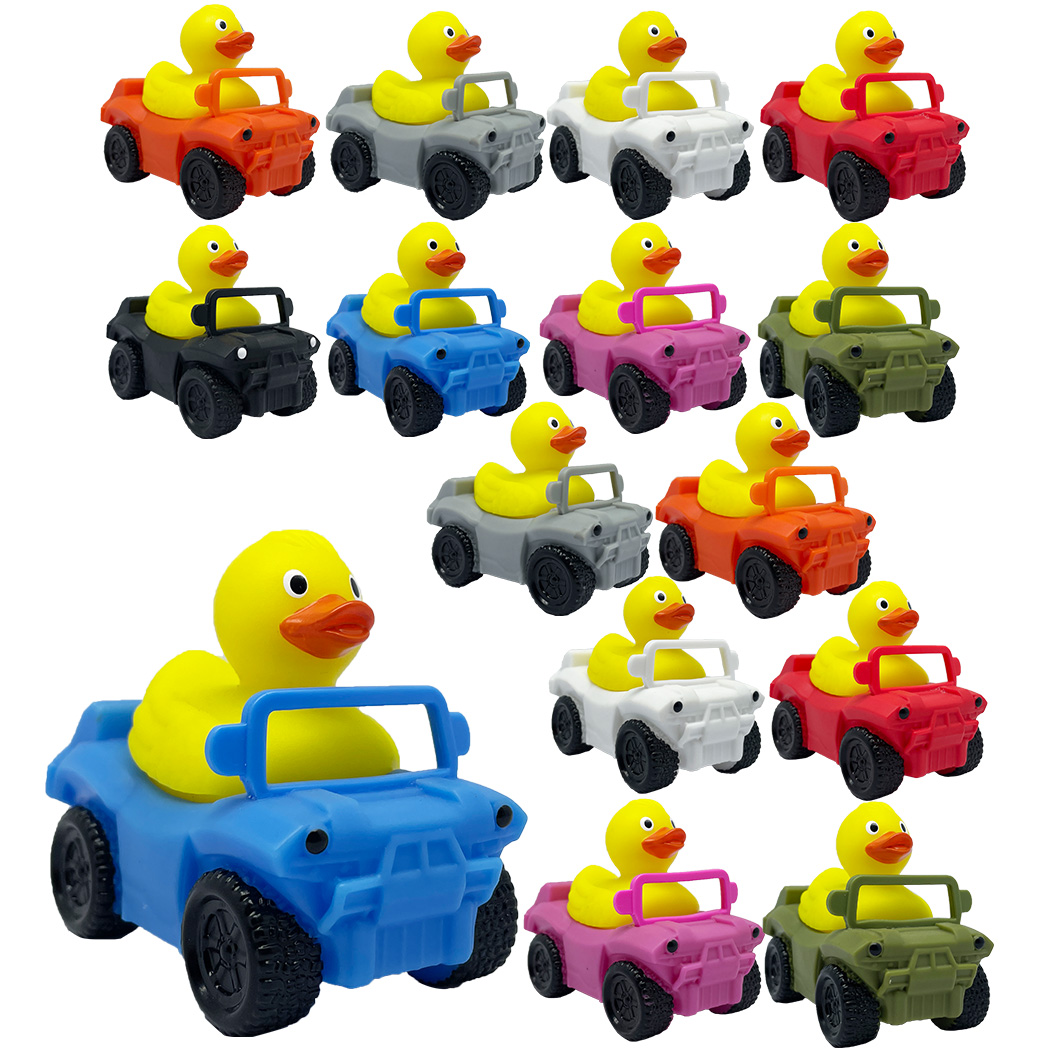Promotional Gift Jeep Duck Bulk Yellow PVC Ducks Vinyl Floating Toys For Babies Squeaky Bath Rubber Duck With Fun Sound For Play