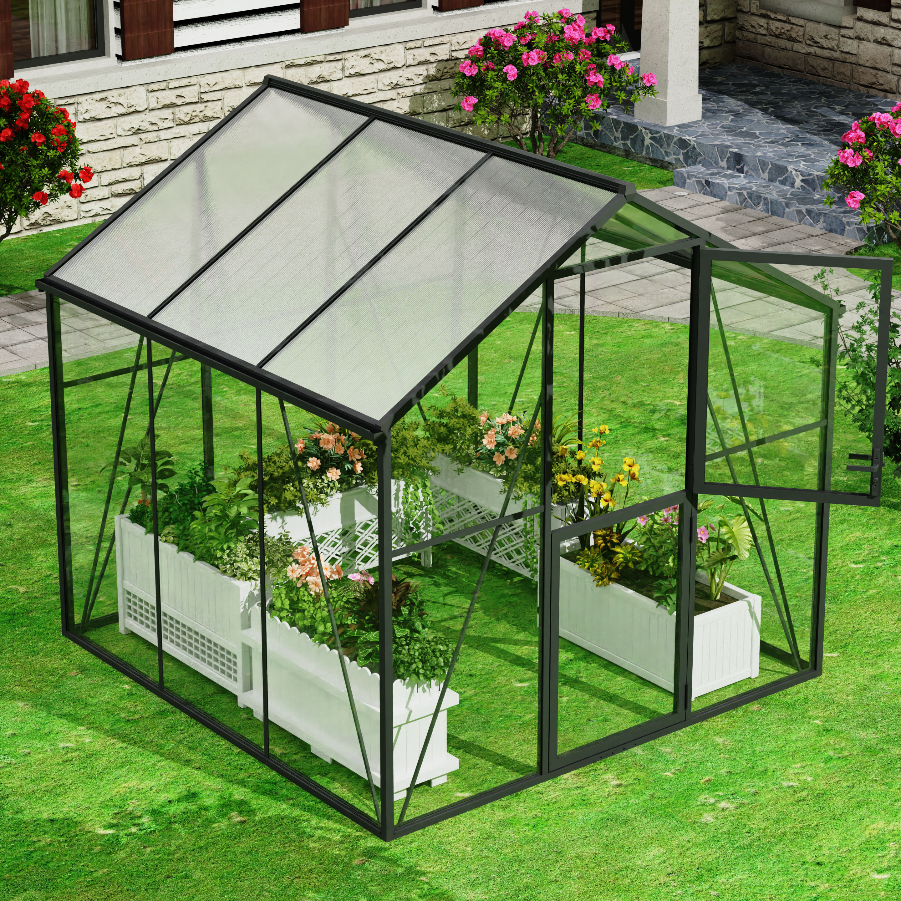 New arrival outdoor aluminium frame garden greenhouse with 4mm tempered glass