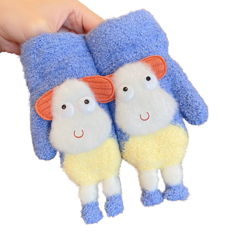 2021 new winter cartoon children's plush g loves unisex knitted warm mittens plush g loves accessories