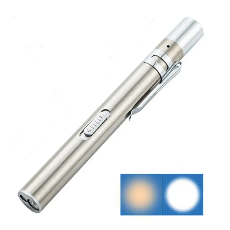 RTS 2 in 1 Multi-function LED Pen Light White and Yellow penlight for Nurse Doctor USB Rechargeable Pocket Pen Light Torch