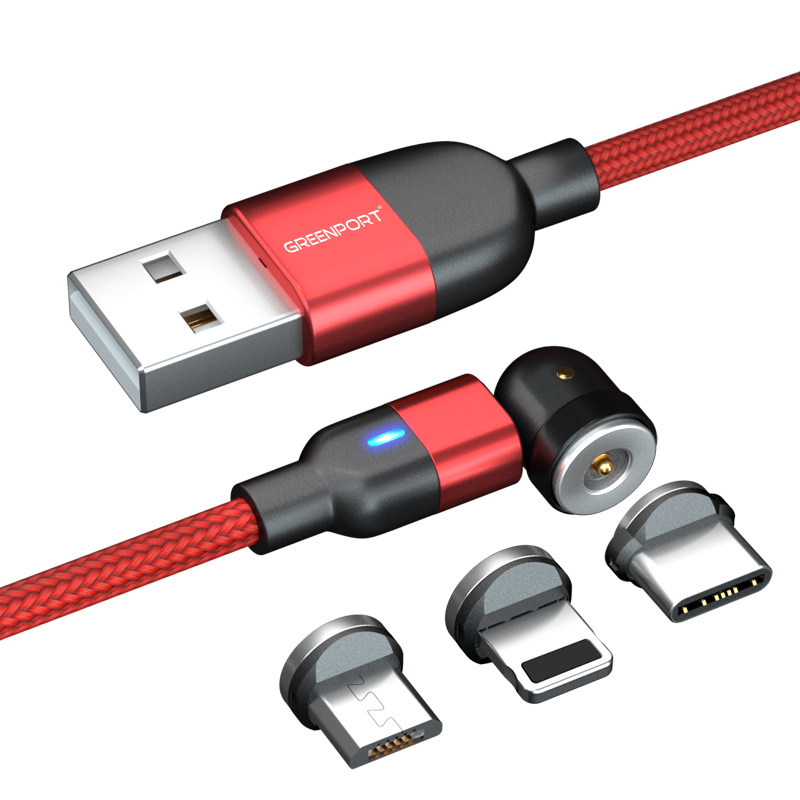 Магнитный кабель Greenport, частная модель, 540 градусов, usb celular, l-образный прямой магнит, 3 в 1, usb кабель для ios/micro/type c