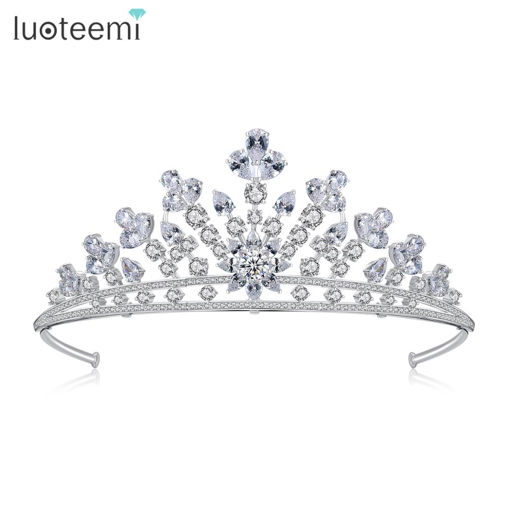 Свадебная тиара LUOTEEMI с кубическим цирконием для невесты, роскошные свадебные украшения для женщин