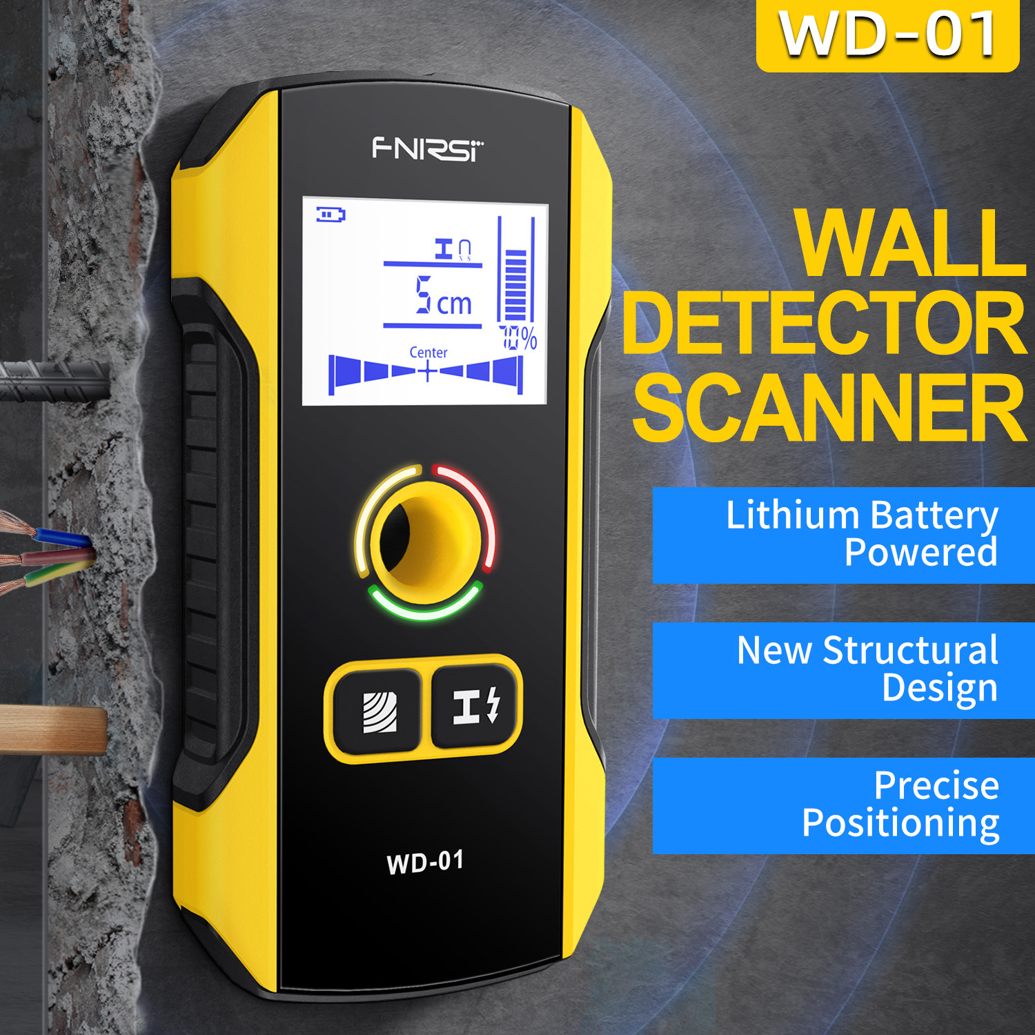 WD-01 металлоискателя настенный сканер с новая конструкция устройства позволяет ему двигаться с отверстием для позиционирования для AC Live провода кабеля металла деревянной стойки найти