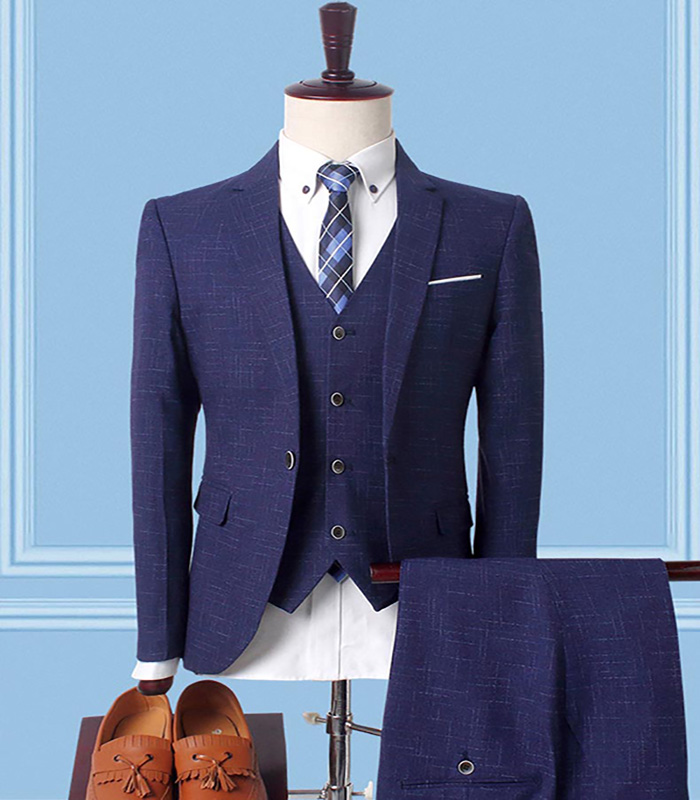 Men's Pinstripe 3 Piece Suit Slim Fit Elegant Single Breasted Business Wedding Party Blazer Vest& Pants Set