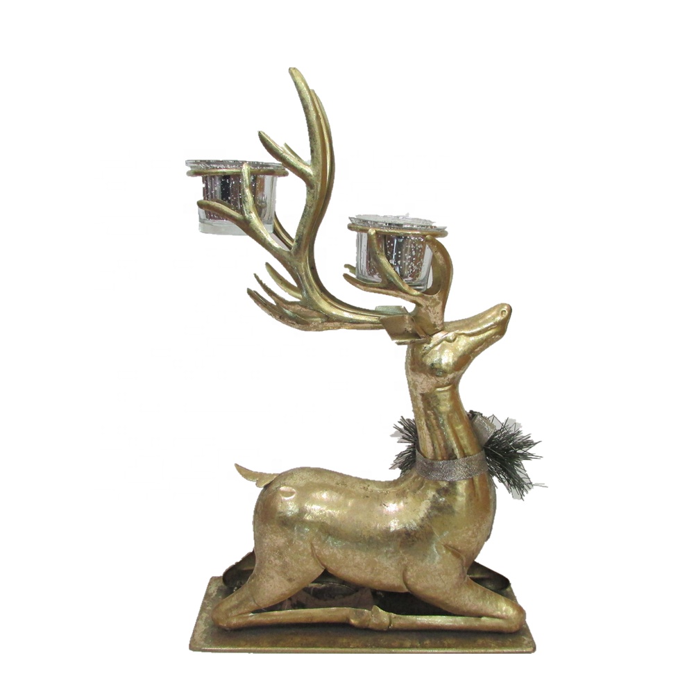 BT162089 Antique Bling Custom Church Golden Wedding Metal Copper Wire Brass Deer Candle Stick Holder Candlestick