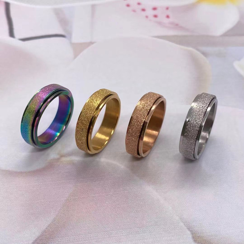 European and American cross-border popular jewelry star moon titanium steel rotating ring