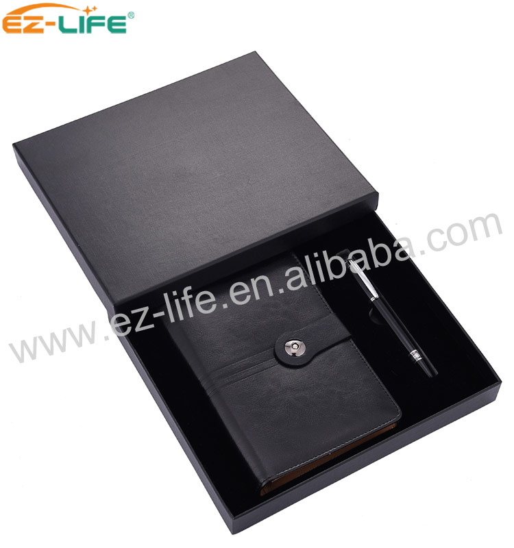 New business ideas Custom logo PU leather notebook and pen gift set with black Notebook and Pen for men gift set
