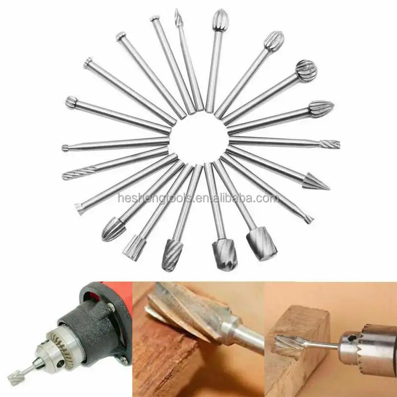 20Pcs 3MM high speed steel Woodworking Rotary Burr Set File Rasp Drill Bit for Wood Carving
