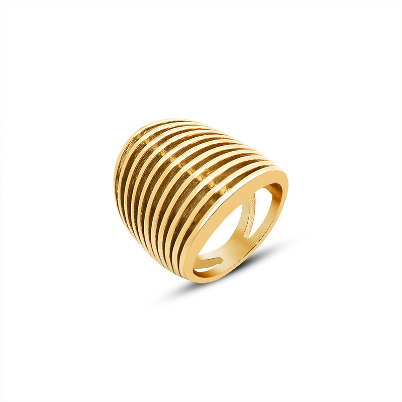 fashion personality manual Casting Hollow out stripe rings Titanium steel 18k gold plated ring
