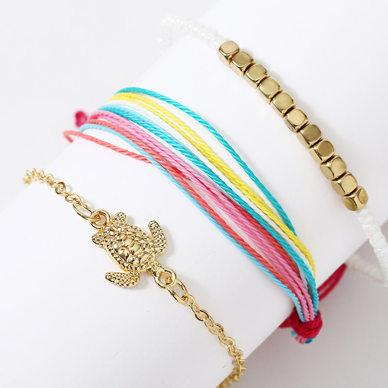 Hot Selling Creative Bohemian Braided Anklet Beach Rope Beaded Anklet Women Gold Turtle Anklet