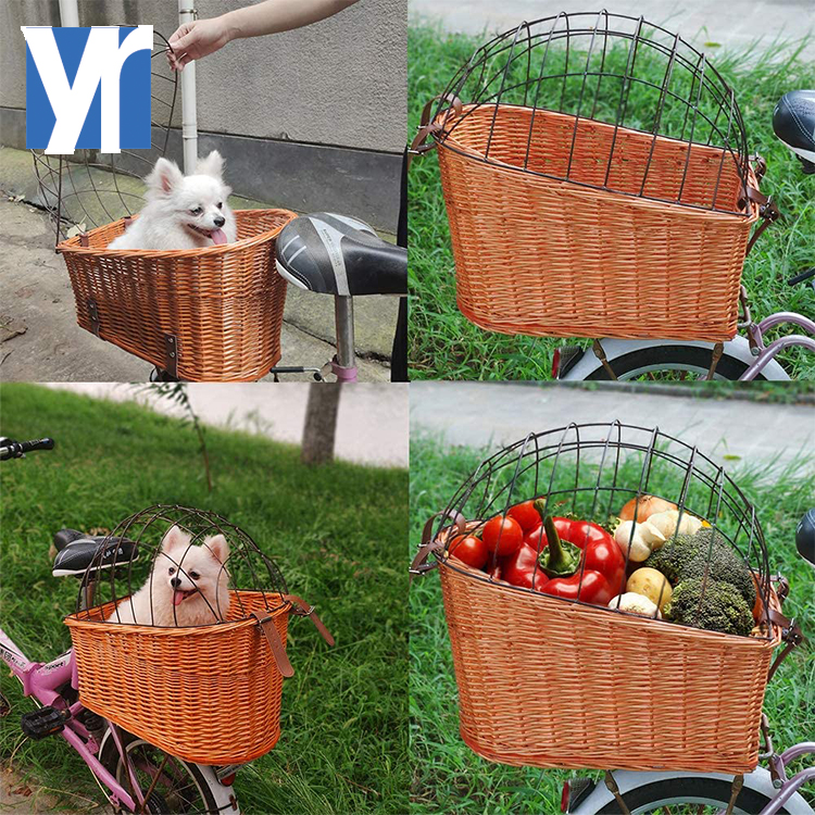 YRMT Экологичная плетеная корзина для велосипеда ручной работы для собак домашних животных с крышкой