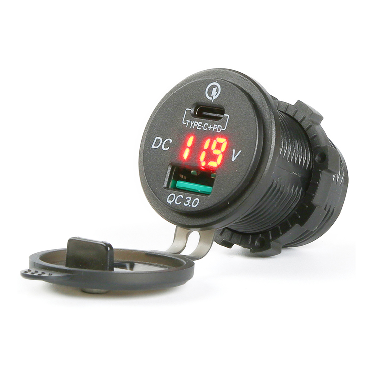 ON OFF QC3.0 Socket Red Voltmeter Motorcycle USB Charger USB Type C Charger For Phone GPS Camera