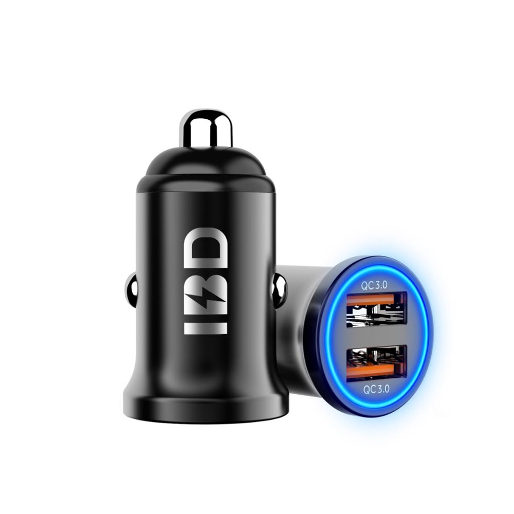 IBD двойной QC3.0 Usb Автомобильное зарядное устройство для мобильных телефонов из цинкового сплава, цинковый сплав 36 Вт Быстрая зарядка зарядное устройство для зарядного устройства для смарт-розетка со светодиодной подсветкой