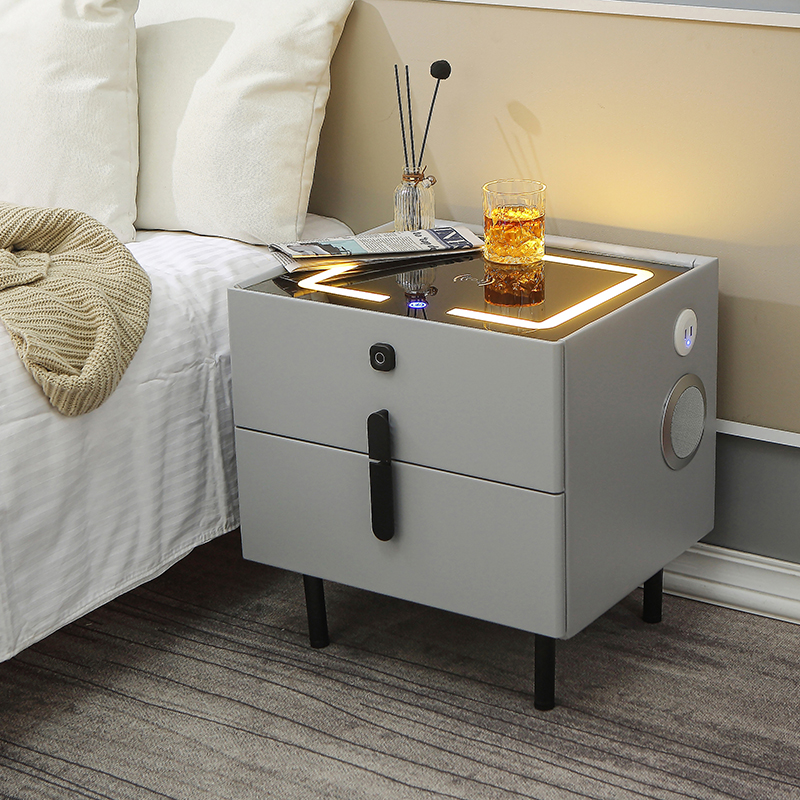 Small Bedside Cabinet Smart Fingerprint Lock Unlocking Modern Style Solid Wood Night Stand Bed Side Table With Drawer