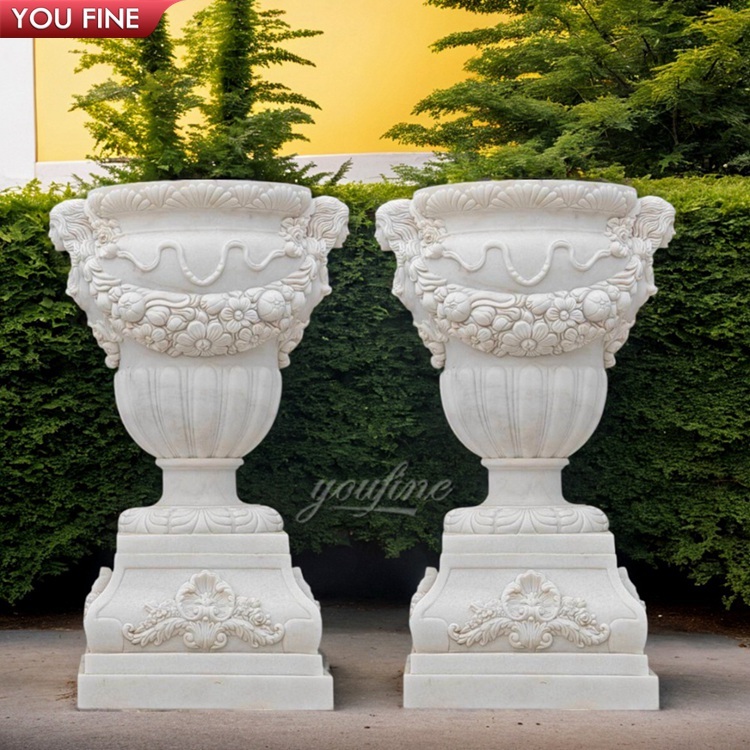 Natural Stone Planter Outdoor Decorative Vases Large Marble Flower Pot