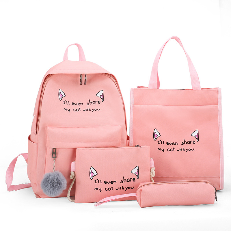 Customization College Bags Girls College School Backpack 4pcs Set Women Backpack Waterproof Canvas Backpack