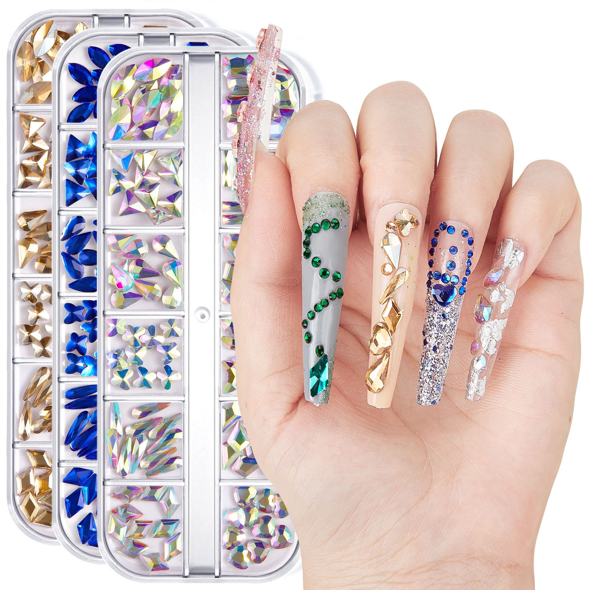 12 girds K9 Nail rhinestones Mix Shapes Christmas Metal Charm Nail art Decoration Wheel 3D Nail Jewelry Accessories