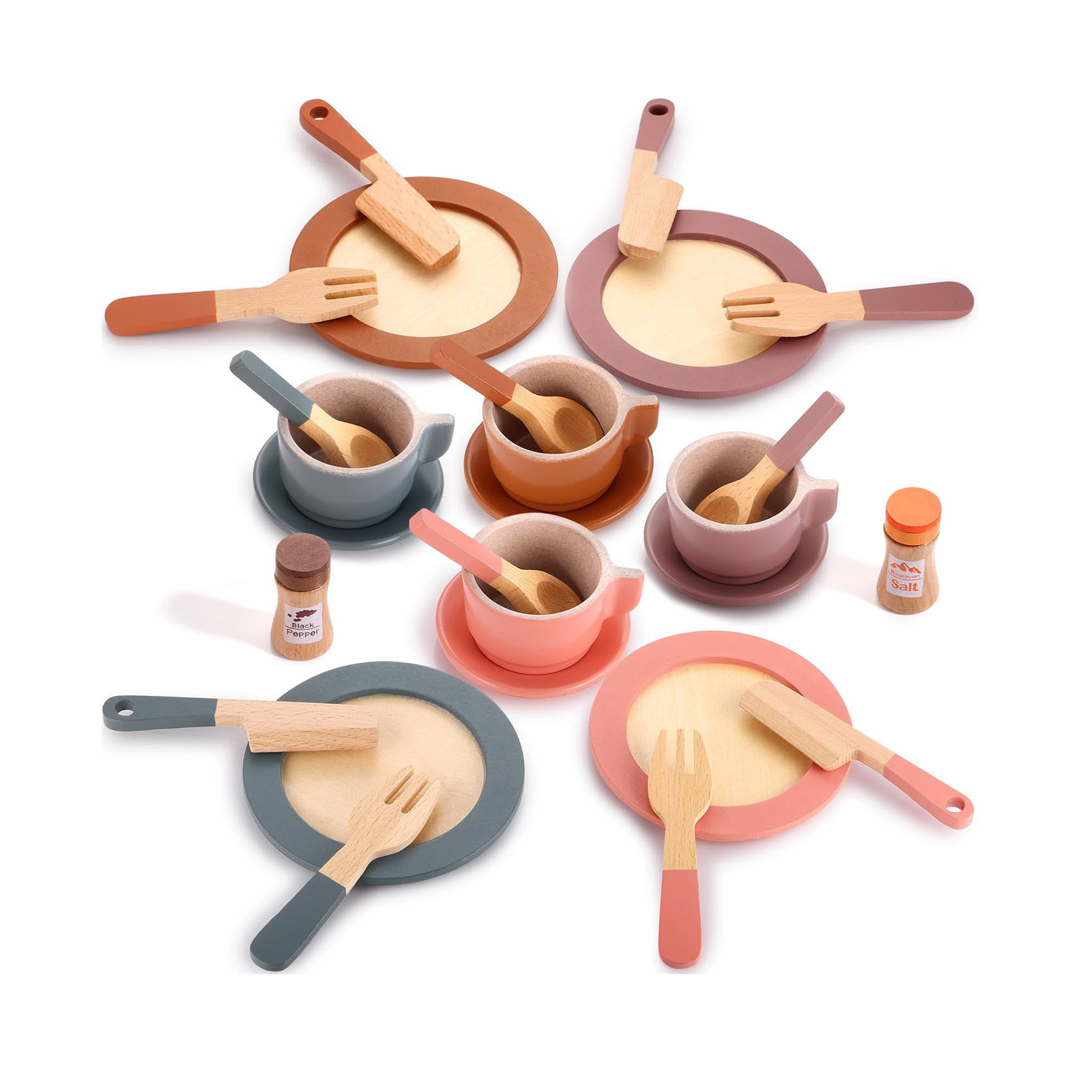 Wood Kids Dishes Toys Wood Dishes for Play Kitchen Kids Play Dish Toys Set Wood Plates Set Montessori Kitchen Toys Accessories