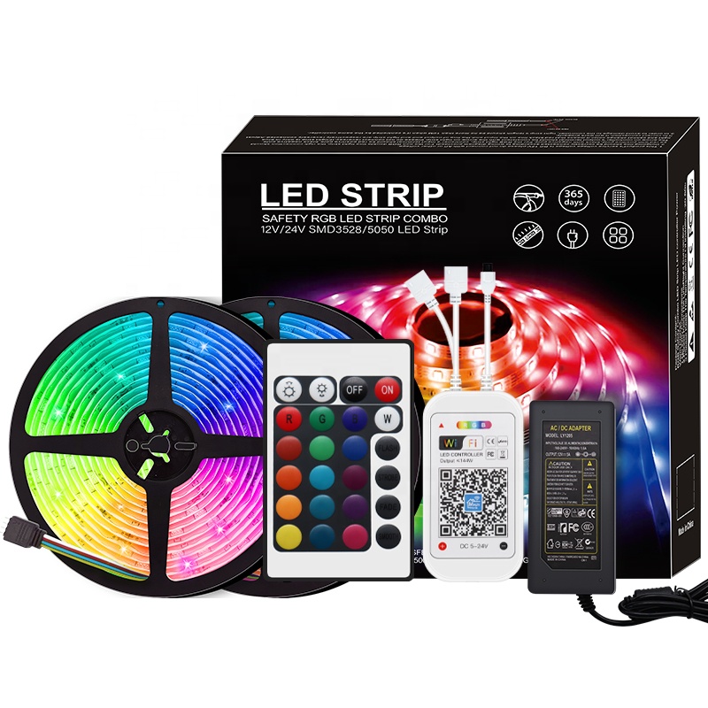 Мягкая Светодиодная лента RGB 5050 LED 5m; Водонепроницаемая; Внутреннее и наружное освещение; Wi-Fi и пульт дистанционного управления