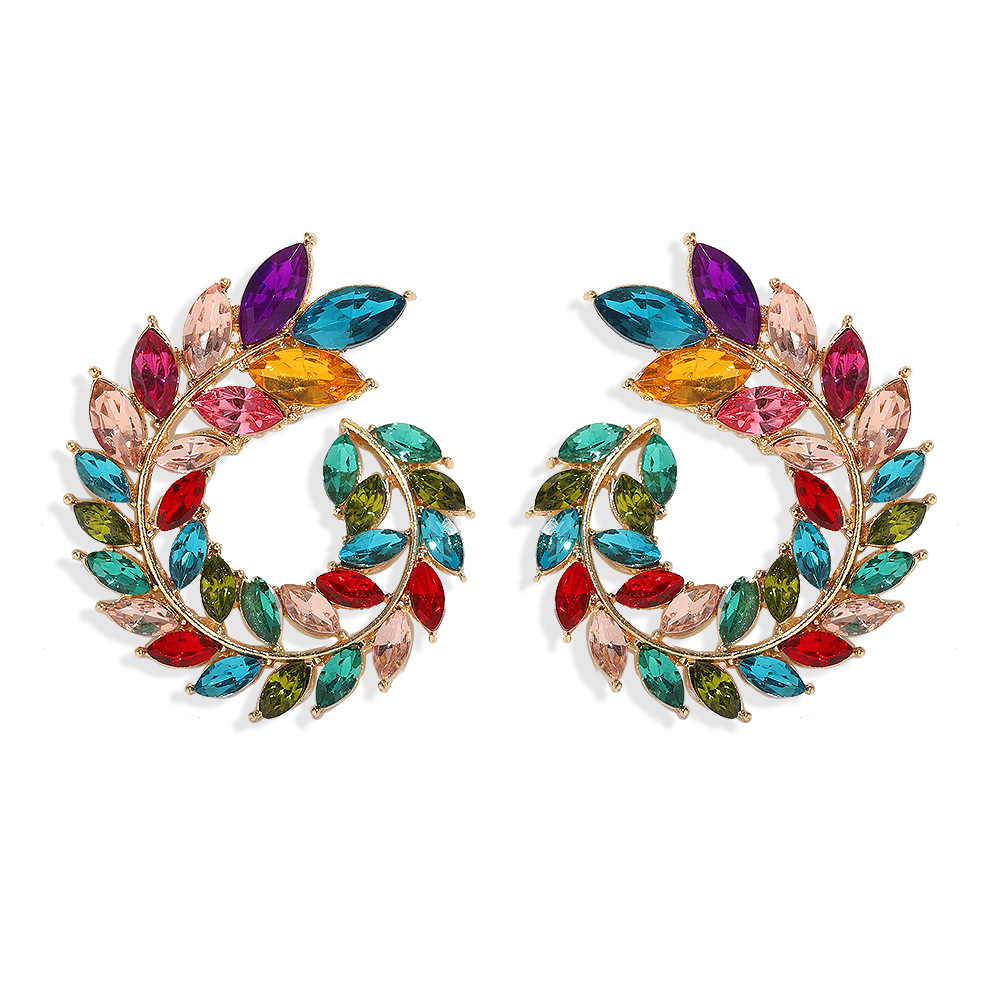2021 new simple and cool style fashion full of diamond branches willow leaf shape earrings direct sales