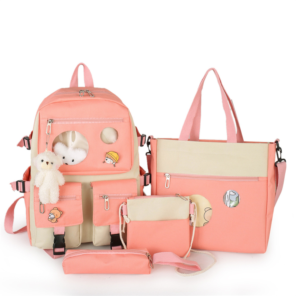 Amiqi New Design Teenage Girls Canvas Travel Backpack Women Bookbags Teen Student Schoolbag 4Piece/Set High School backpack Bags