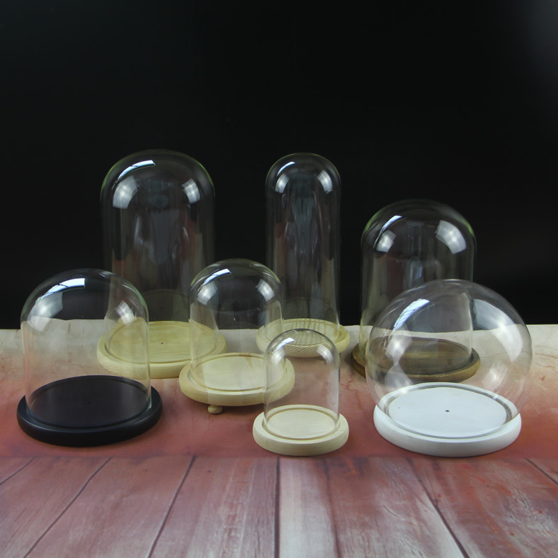 Декоративная Прозрачная Cloche стеклянный купол дисплей устройство наливания эмали с круглая деревянная основа