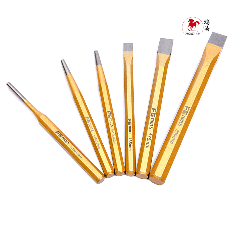 6-piece punch and chisel set professionally used for woodworking and masonry