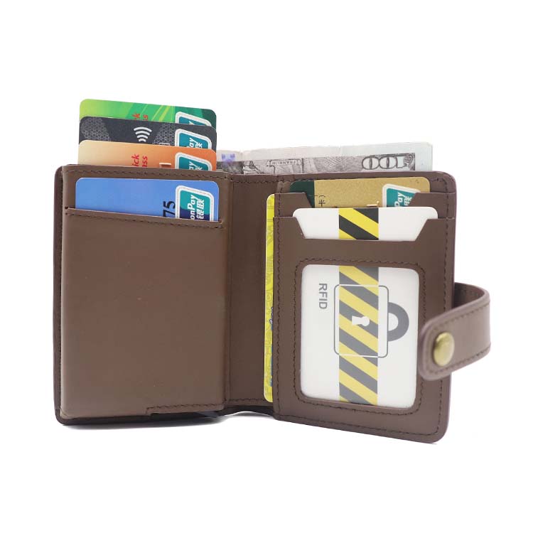 High Quality Business Genuine Leather Slim Wallet Man Holder Credit Card Holder Rfid Blocking Aluminum Pop Up Card Wallet