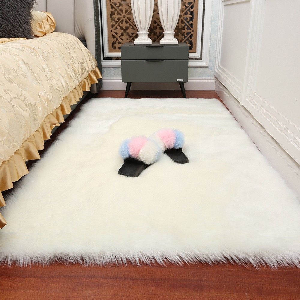 Multi-Color Rectangular Plush Living Room Rug Wool-Like Bedroom Window Bedside Mat
