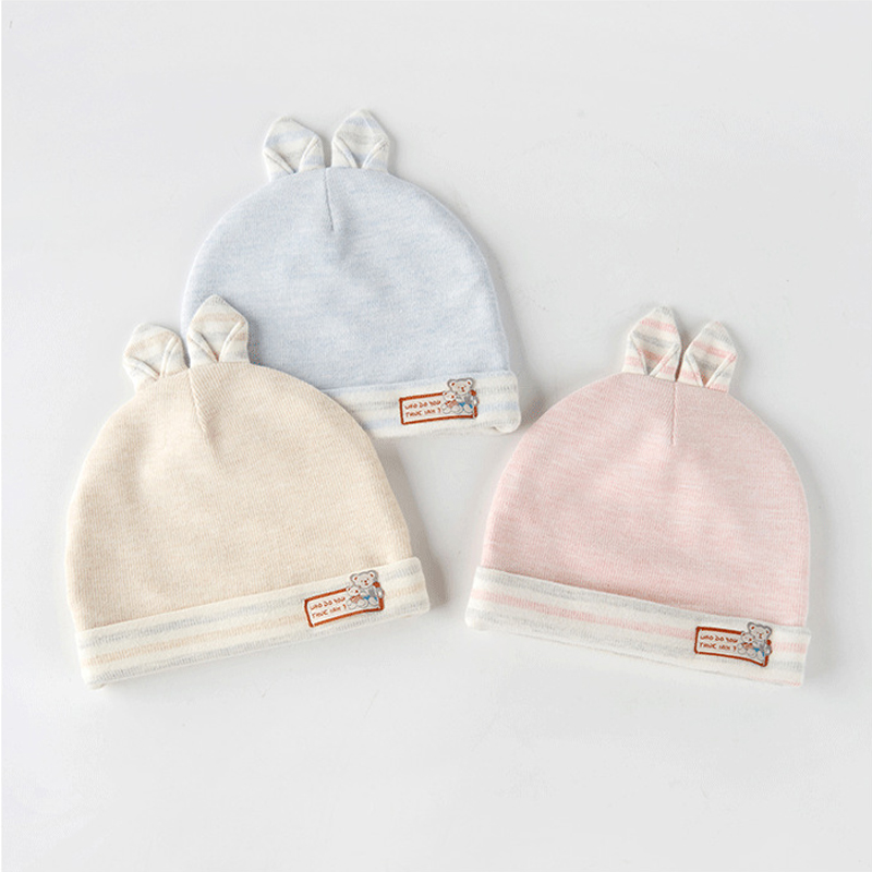 Bunny ears 0-6 months beanie Spring autumn winter cable cotton bucket girl Boy knit baby hat