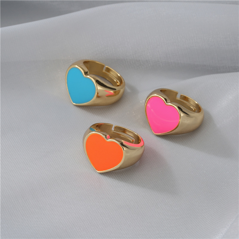 Bohemian lady exaggerates big sweet girl cool personality heart fluorescent color orange gold red blue decorative stack ring