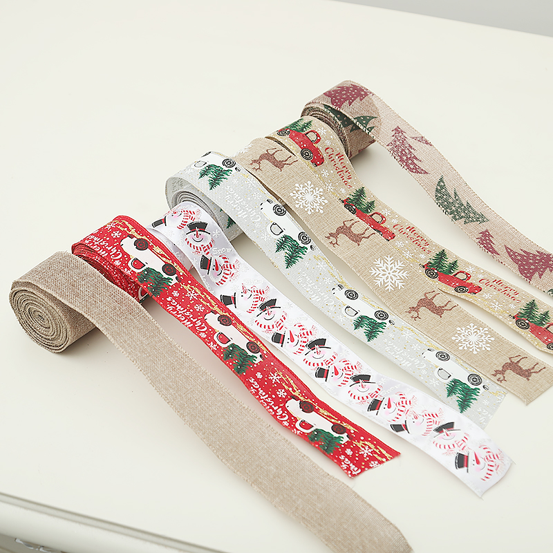 CR-B005 упаковочная имитация белье оптом Xmas Tree Декор рулон 2 дюйма рождественские ленты