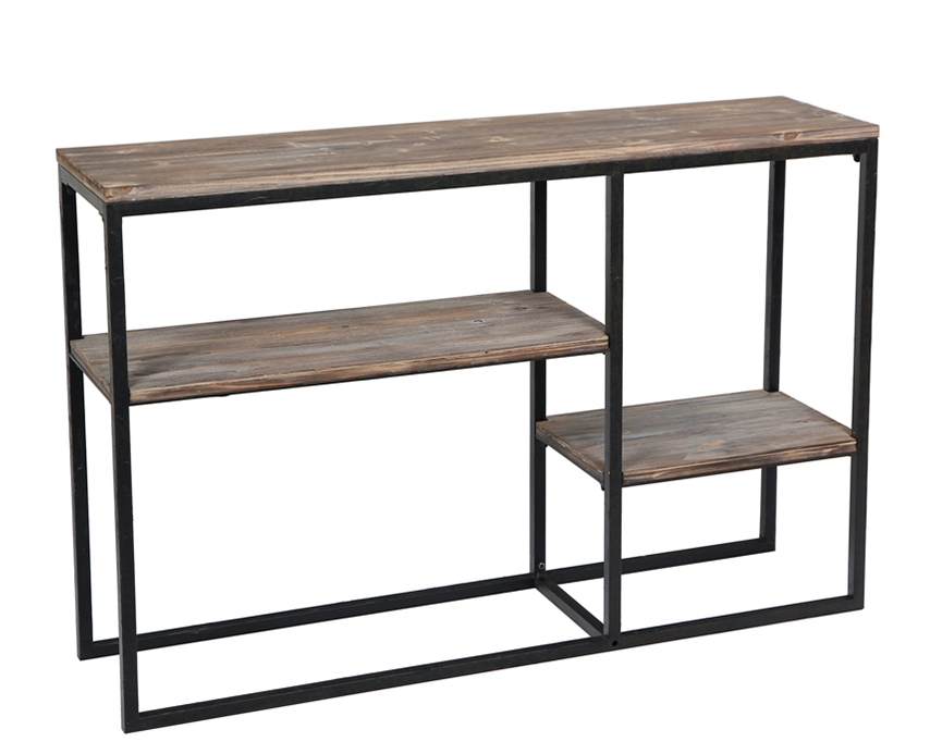 Metal Frame Rustic Finish Weathered Color Wooden Entryway Table
