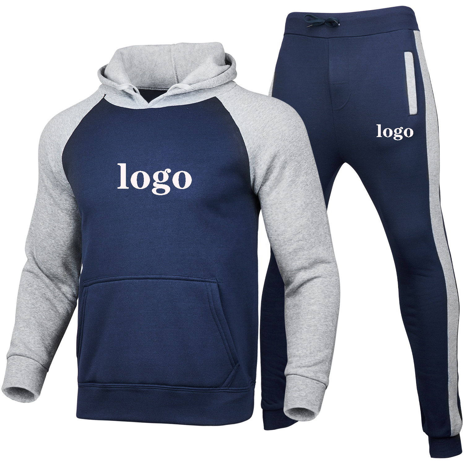 Custom-stitched casual sports hoodie pants two-piece suit for men