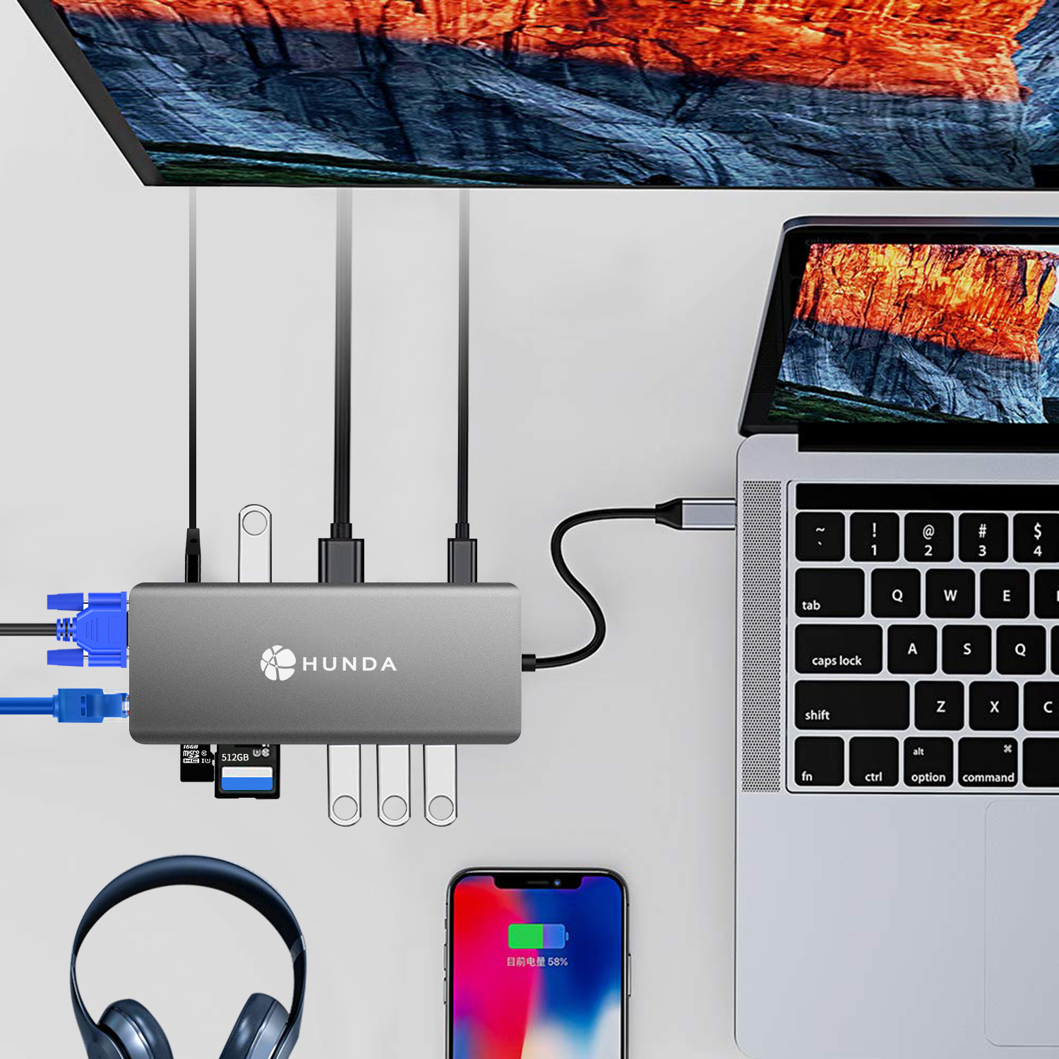 Прямая продажа с фабрики Type-C 4 K HDMI 100W PD, 1080P VGA, 1000 Мбит/с LAN, передача данных 11 портов USB зарядное устройство концентратор