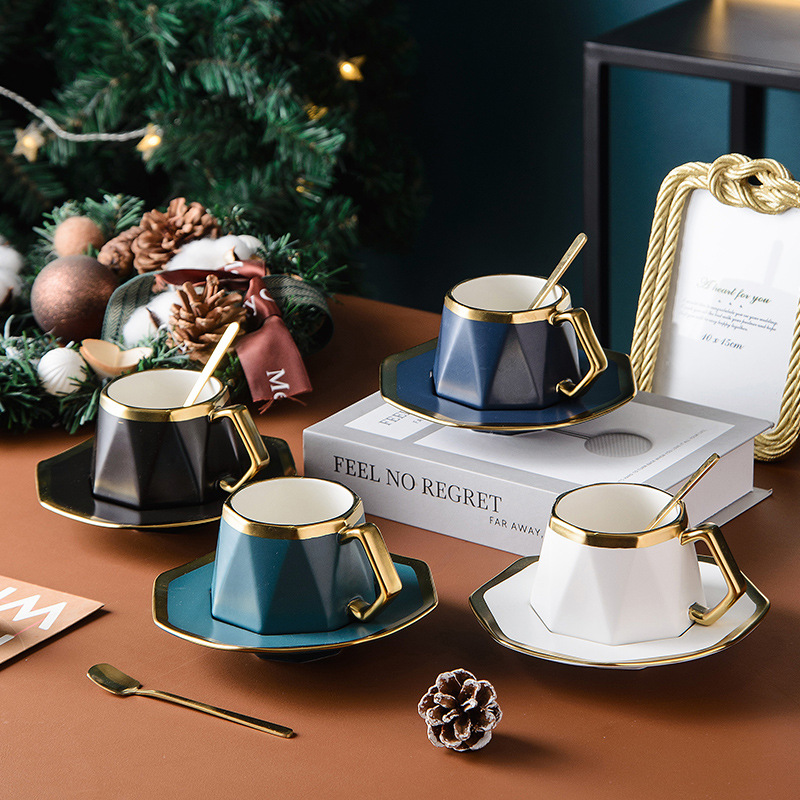 European Cup And Saucer Set Luxury Gold Rim Cup Saucer Tea Set Ceramic Coffee Cup And Saucer Set With Spoon