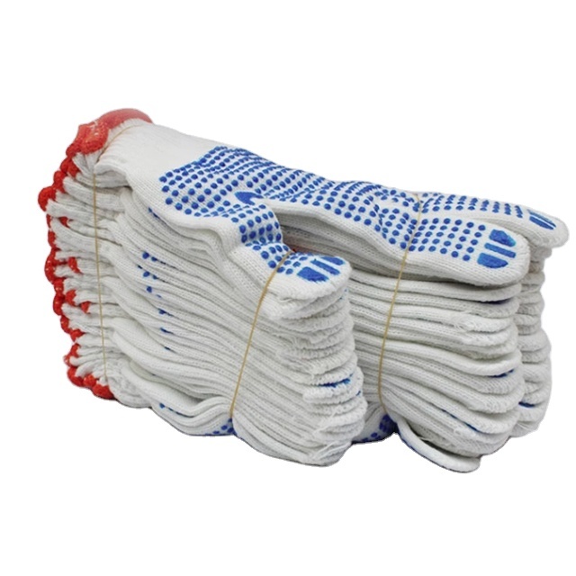 Double Side PVC dots BBQ construction garden painter non-slip grip dotted string gloves work safety mechanic cotton knit glove