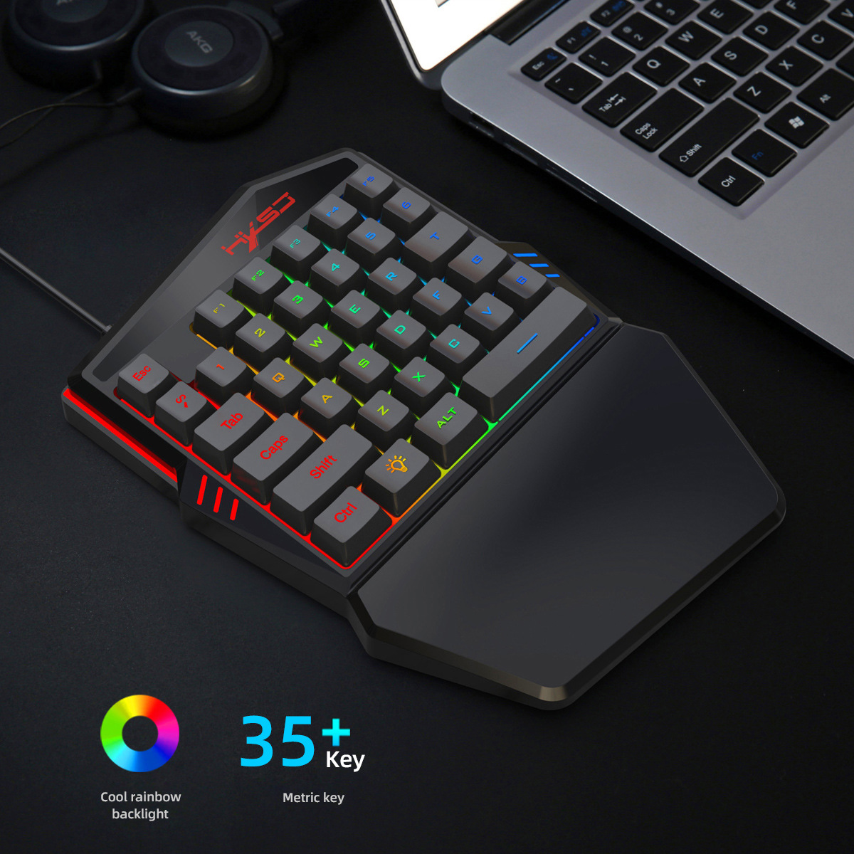 Wholesale ergonomic keyboard Wired 35 Keys backlight one hand gaming keyboard and mouse combo