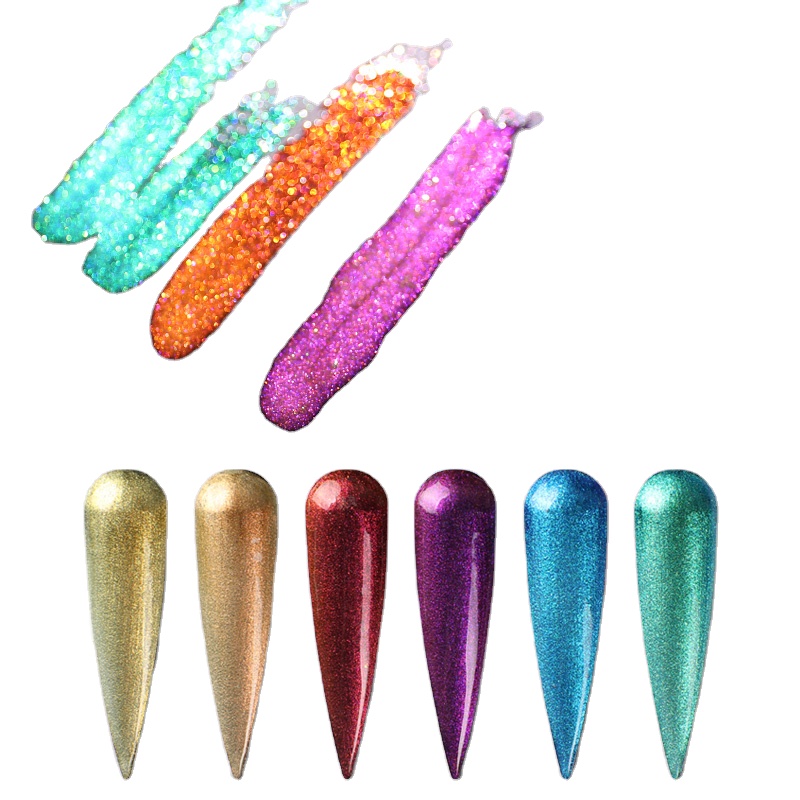 Wholesale Private Label Aurora Powder Nail Glitter Mirror Effect 6 Colors Acrylic Powder UV Gel Nail Polish Finger Nails
