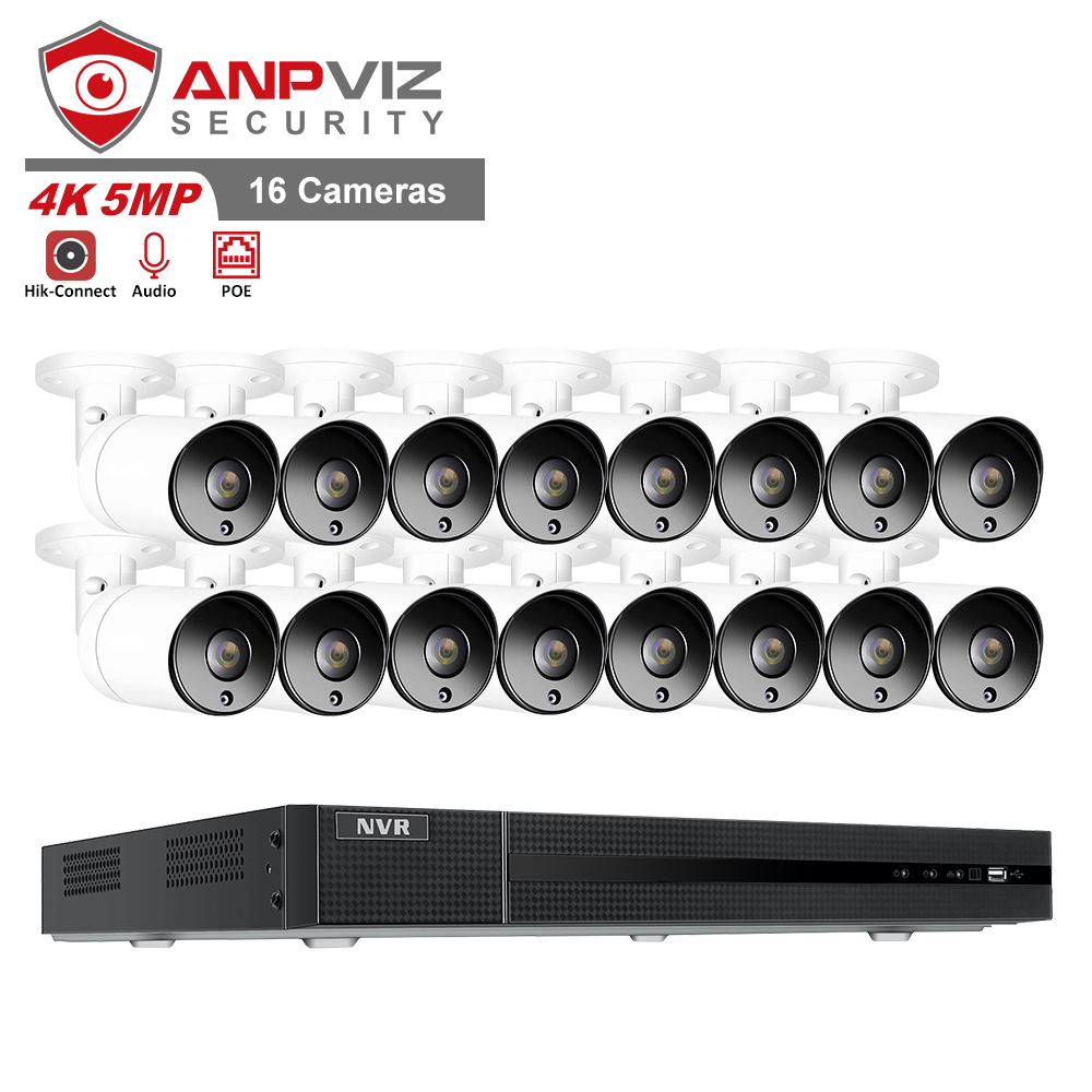 Anpviz 5MP 16CH POE IP домашняя камера система 16CH 4K H.265 NVR 16 шт 2592x1944P пуля камеры ночного видения 98ft всепогодный IP66